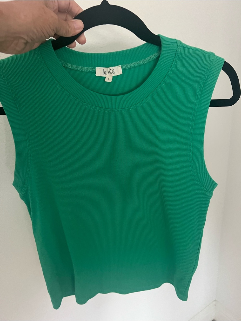 LA MIEL Green Ribbed Sleeveless Knit Top